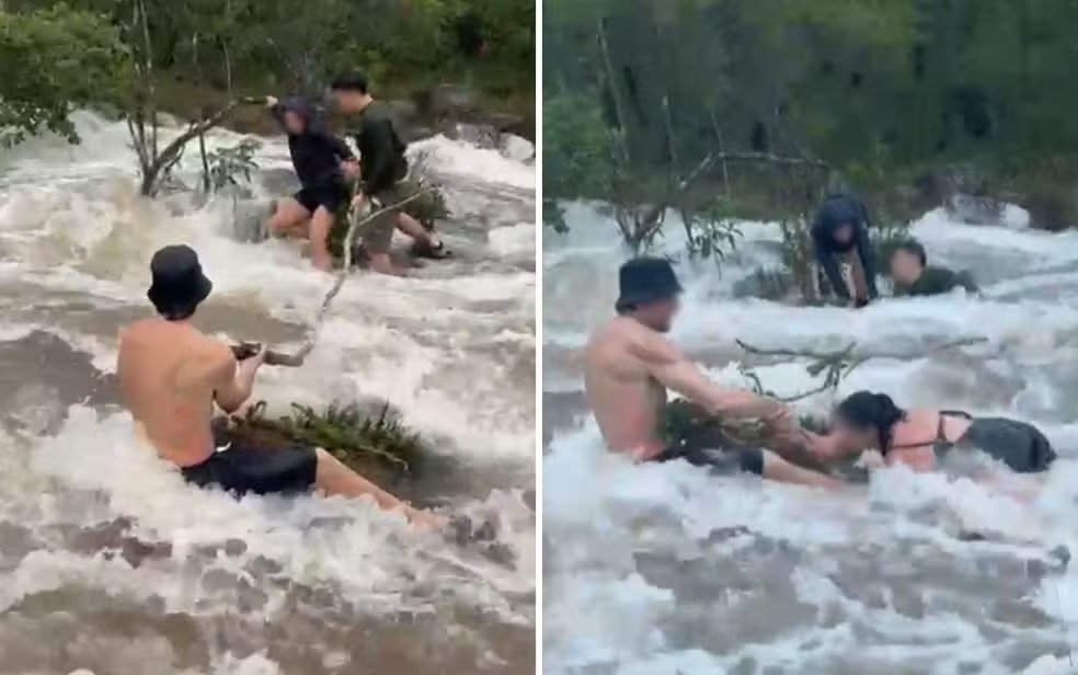 Turistas enfrentam cabeça d’água na Chapada dos Veadeiros e escapam com vida, vídeo