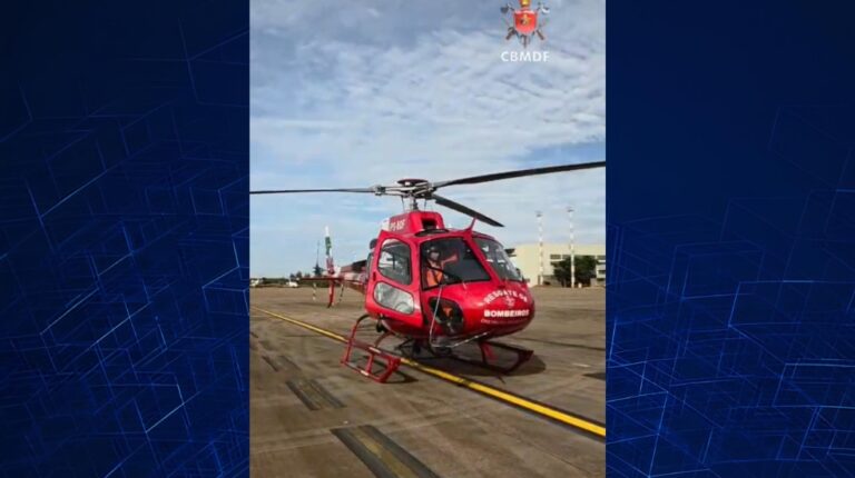 Helicóptero do CBMDF utilizado no transporte de um coração para transplante em Brasília.