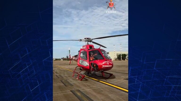 Helicóptero do CBMDF utilizado no transporte de um coração para transplante em Brasília.